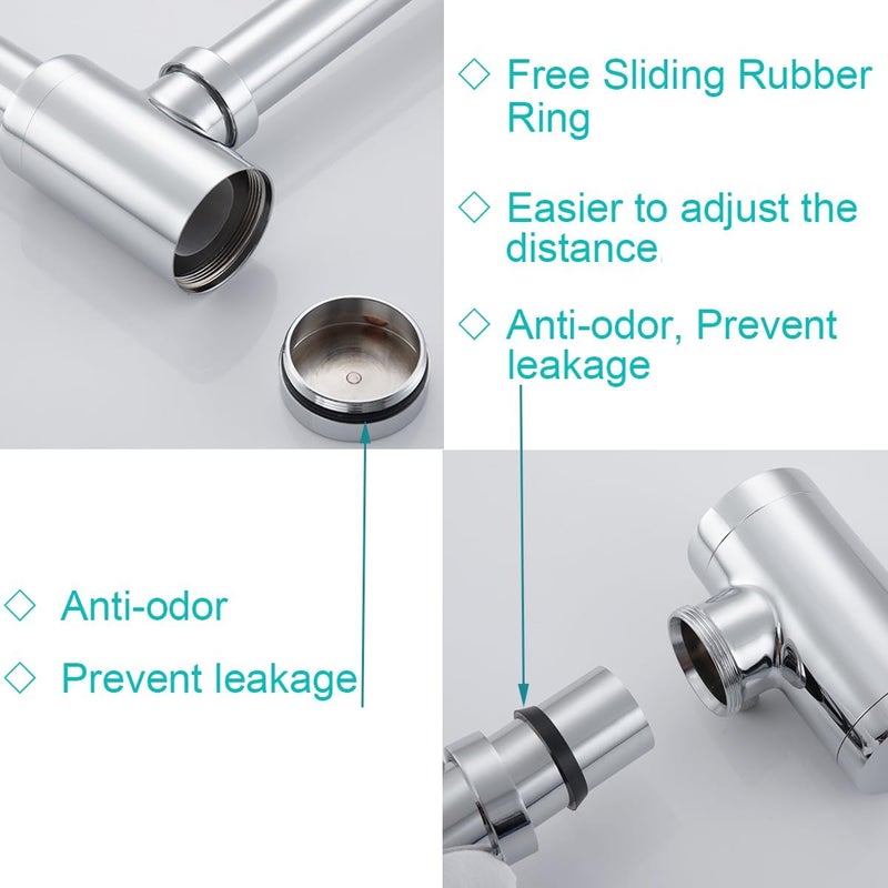 SEABEFORE Brass Round Bottle P-Trap 1 1/4, Adjustable Basin Sink Waste Drain Trap Kit, Chrome P Trap - Image 4